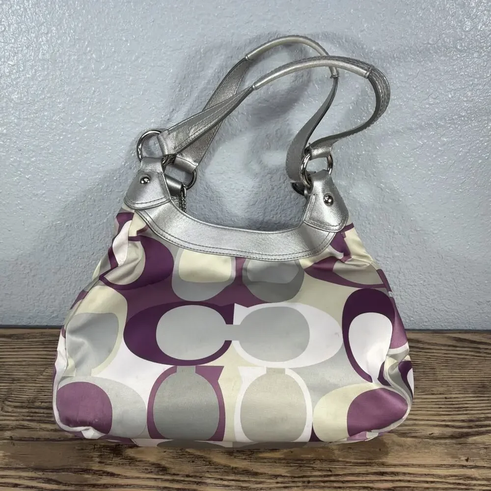 Coach Vintage Soho Satin Scarf Print Hobo Metallic Silver Purple C Y2K Vibes